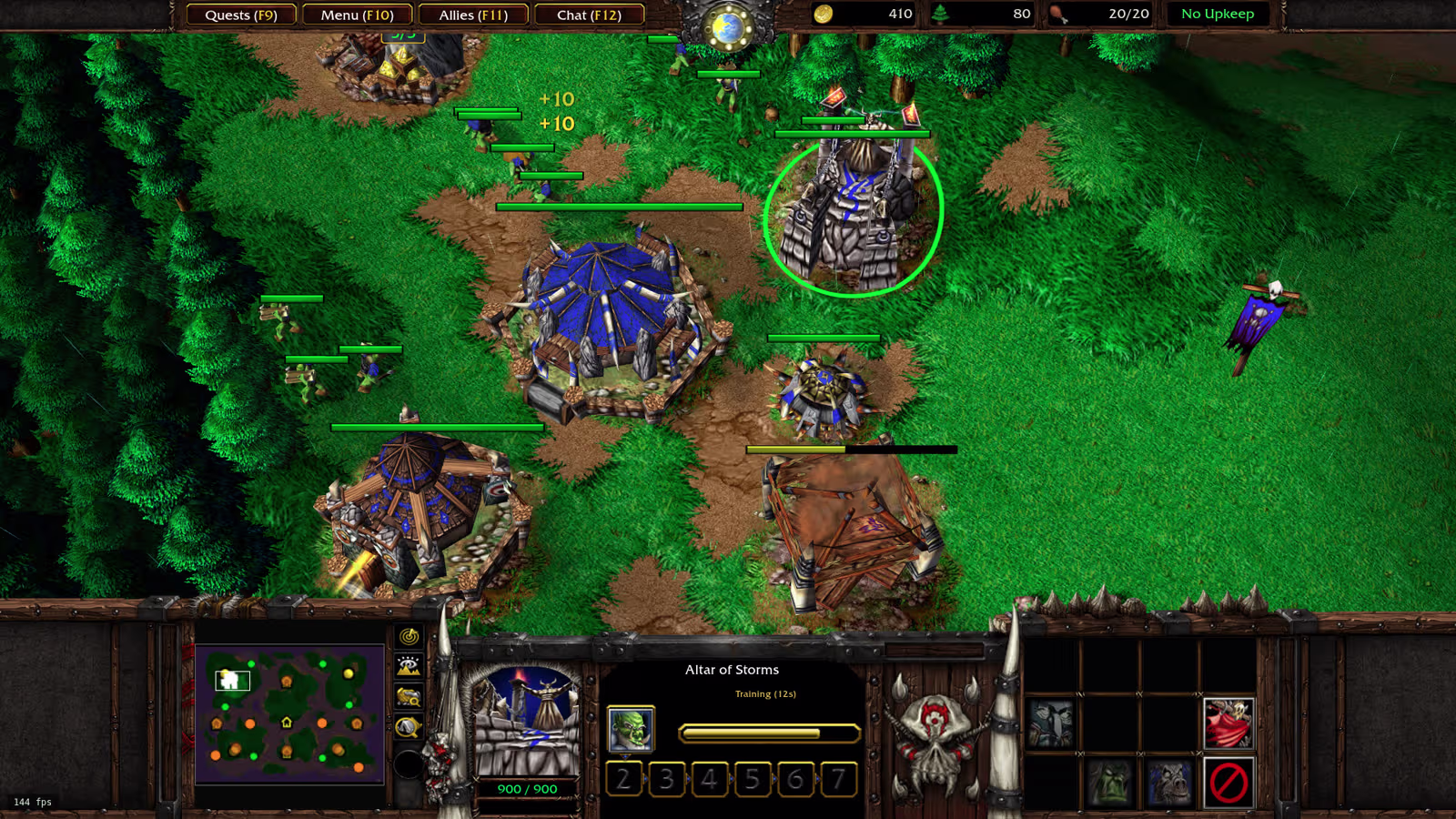 An orc base in OpenWar3, training from the Altar of Storms